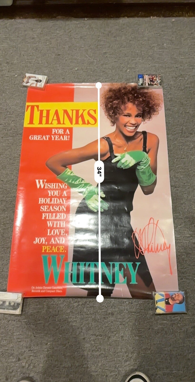 1986 Whitney Houston Arista Records Thanks Holiday Season Promo Poster RARE