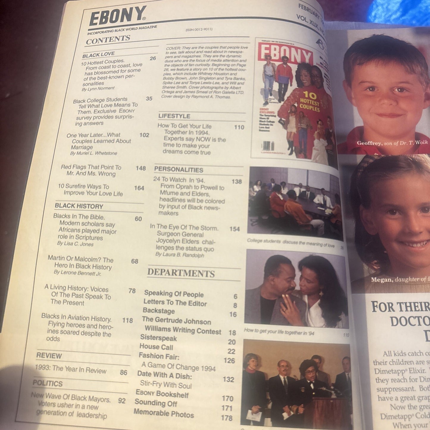 EBONY Magazine - February 1994 - "Ten Hottest Couples, Whitney & Bobby"