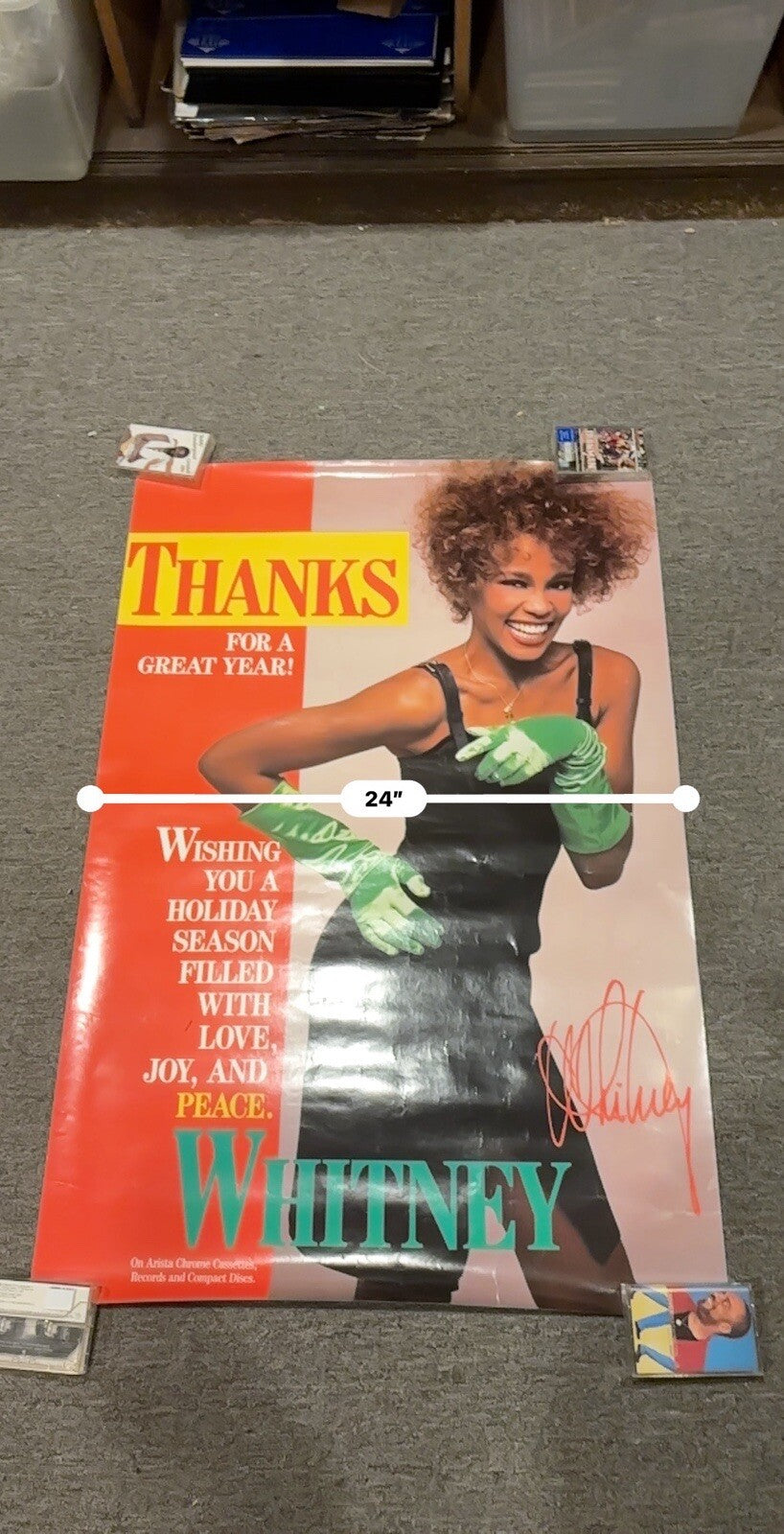 1986 Whitney Houston Arista Records Thanks Holiday Season Promo Poster RARE