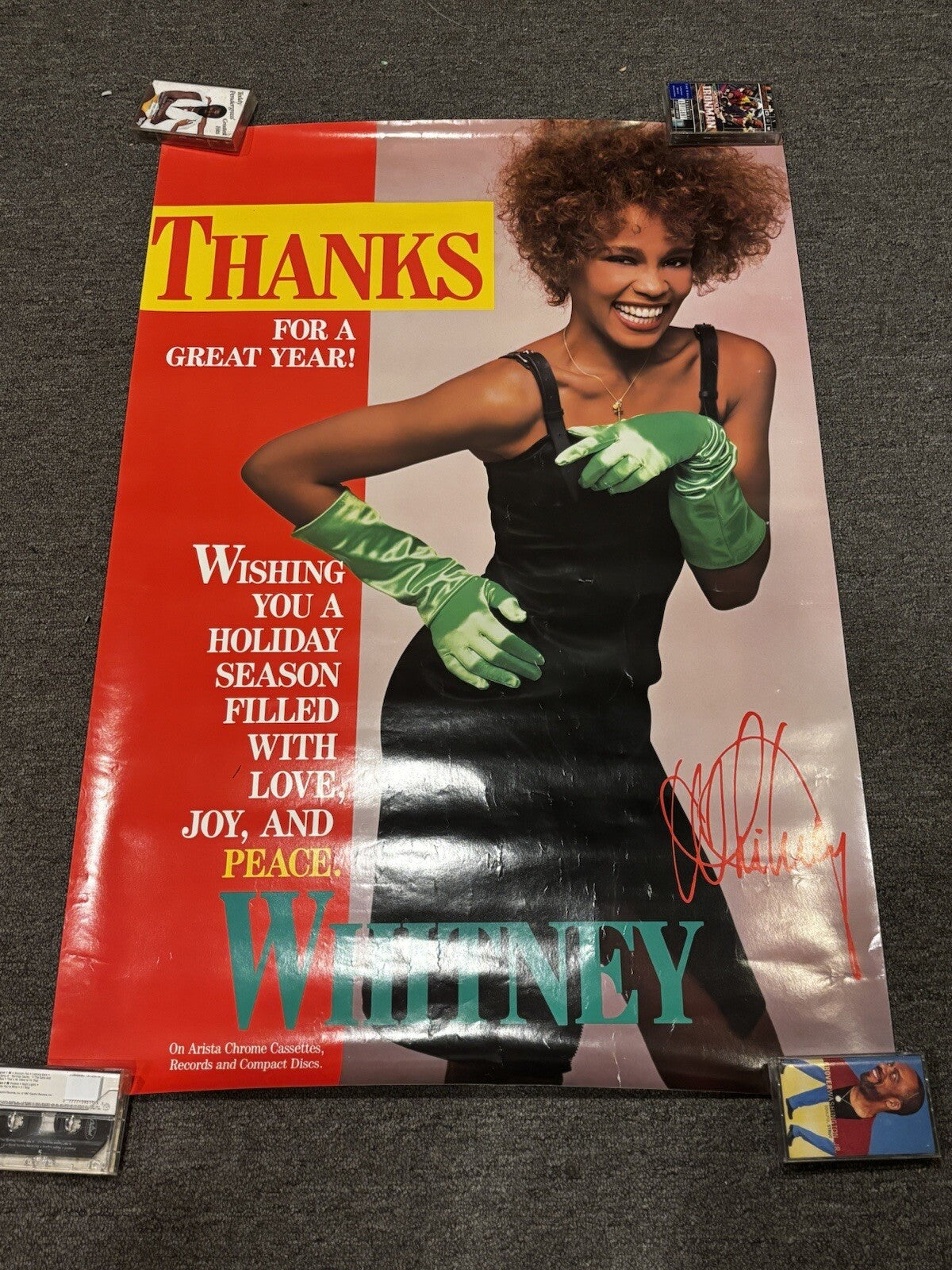 1986 Whitney Houston Arista Records Thanks Holiday Season Promo Poster RARE