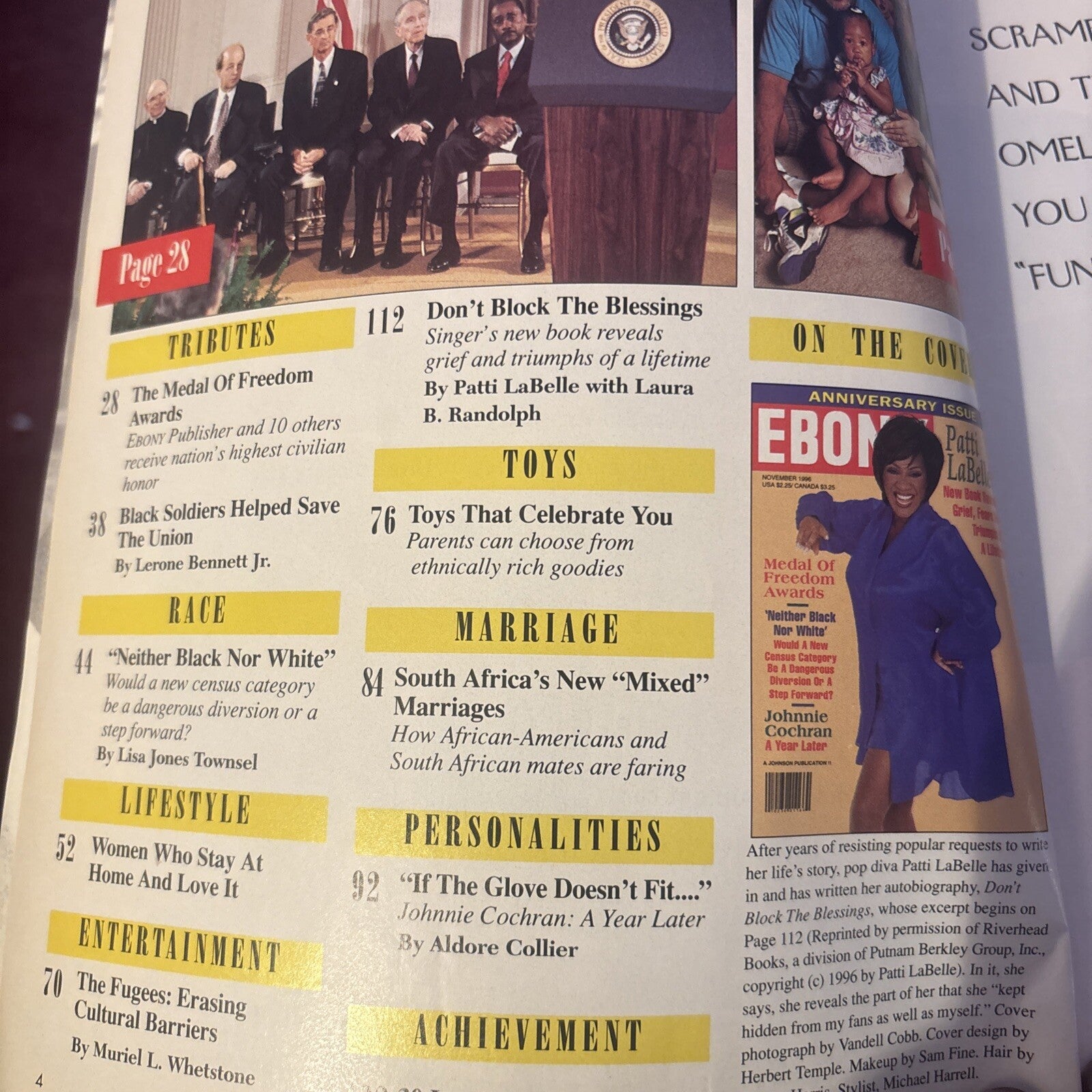 EBONY MAGAZINE November 1996 Patti Labelle Medal Of Freedom Awards